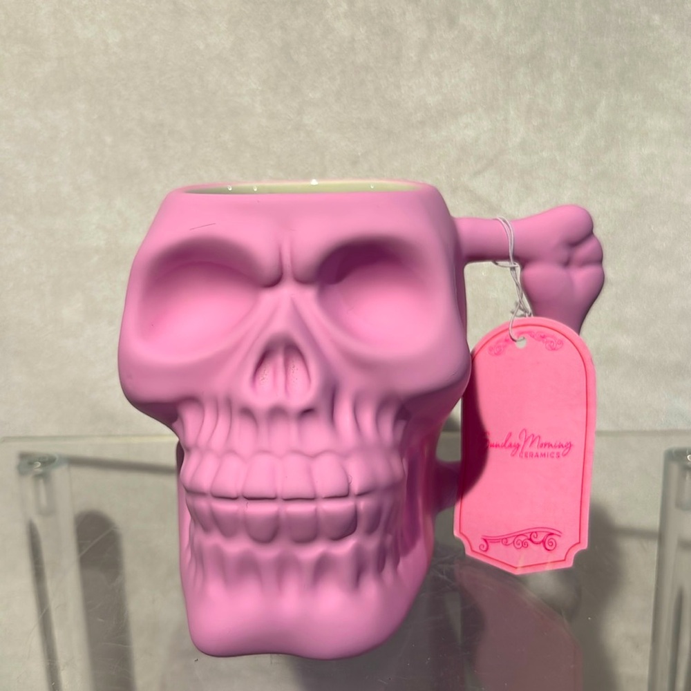 3-D Pink Sunday Morning Ceramics Pick Your Poison soft touch Skull mug